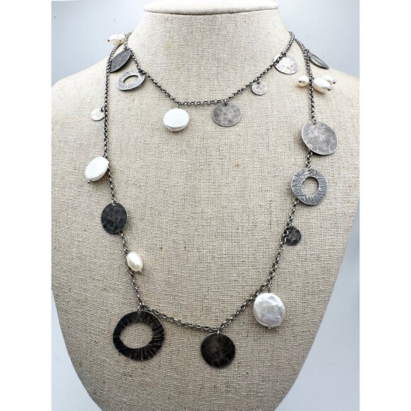 Silpada Jewelry - Silpada 925 sterling silver freshwater pearl disc long necklace 36”